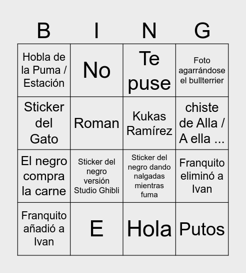 Bingo del Negro Bingo Card