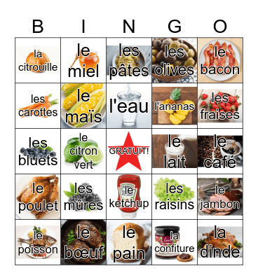 FRENCH FOOD BINGO Card