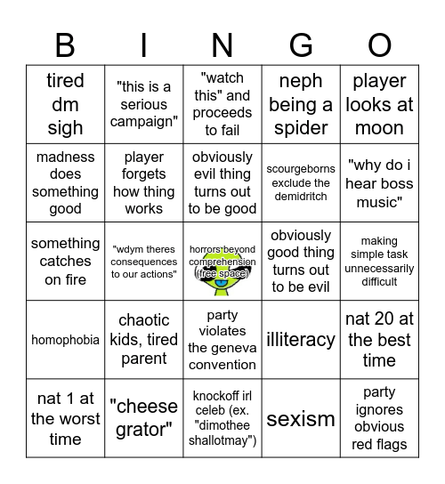eldritch time Bingo Card
