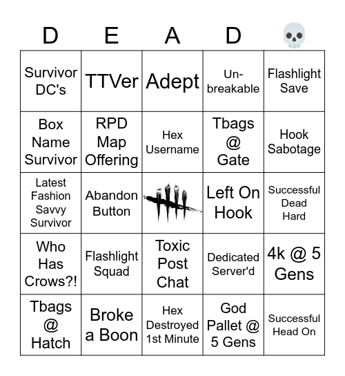 DBD Killer Bingo Card