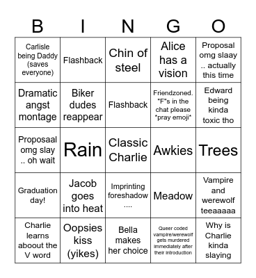 Twilight Bingo Eclipse Bingo Card