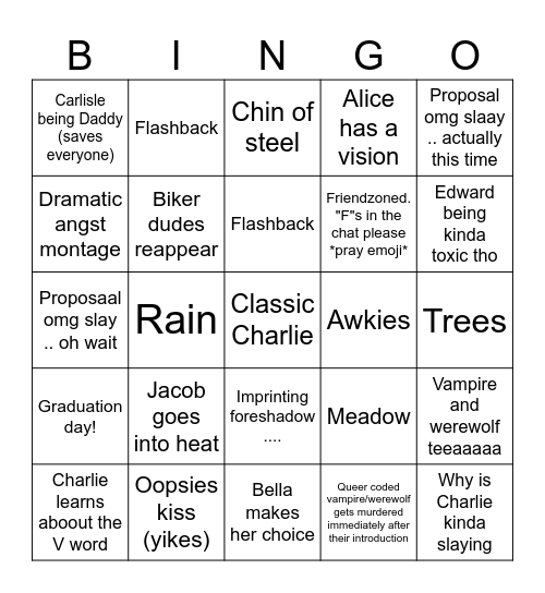 Twilight Bingo Eclipse Bingo Card