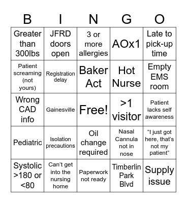 Interfacility Bingo Card