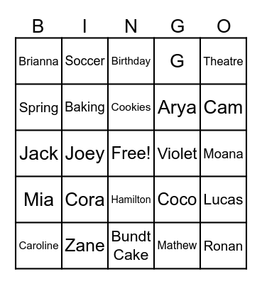 Navya's Birthday Bingo Card
