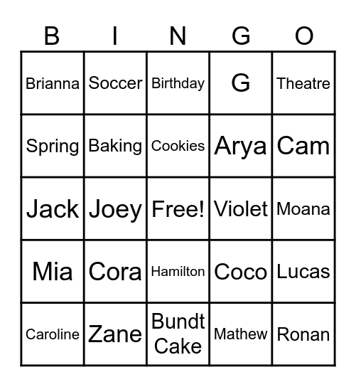Navya's Birthday Bingo Card