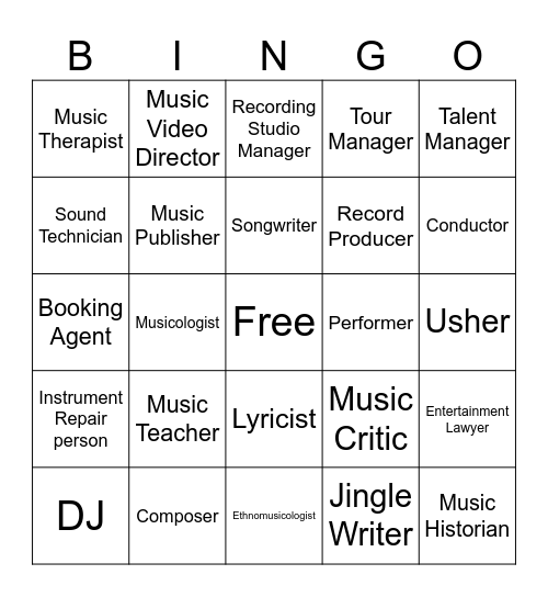 Careers in Music Bingo Card