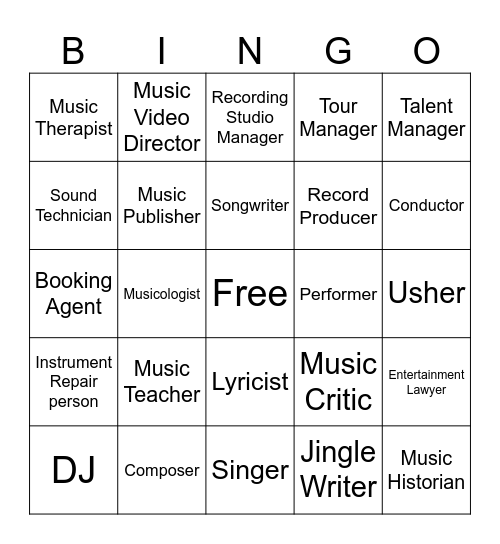 Careers in Music Bingo Card