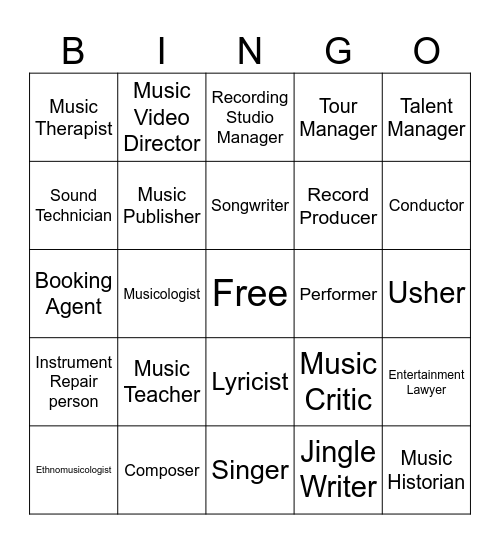 Careers in Music Bingo Card