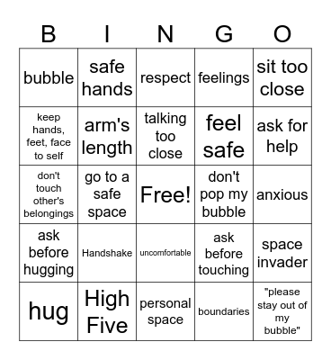 Personal Space Bingo Card