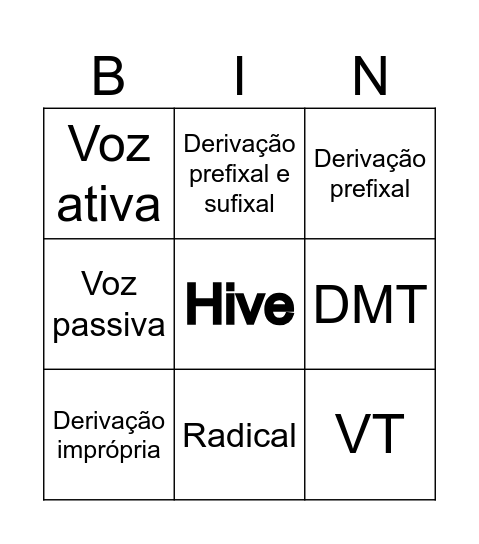 7° ano Bingo Card
