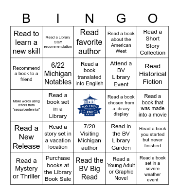 Bay View 150th Jubilee Summer Reading Bingo Teens & Adults Bingo Card