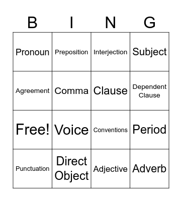 Syntax Bingo Card