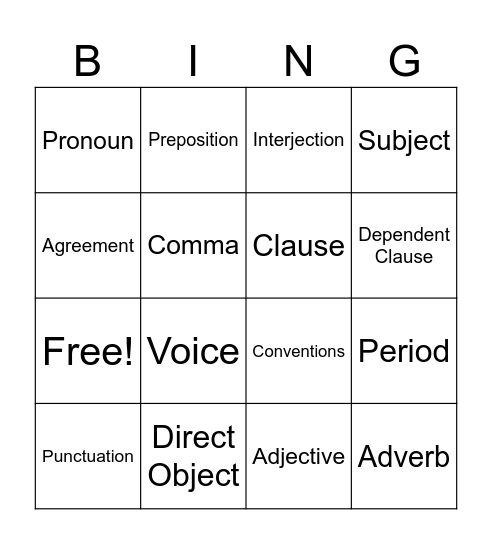 Syntax Bingo Card