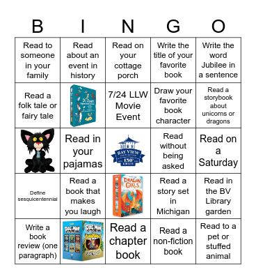 Bay View 150th Jubilee Summer Reading Bingo for Children Bingo Card