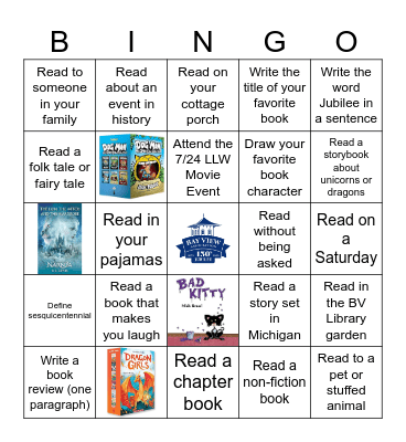 Bay View 150th Jubilee Summer Reading Bingo for Children Bingo Card