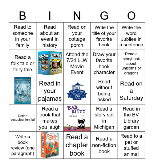 Bay View 150th Jubilee Summer Reading Bingo for Children Bingo Card