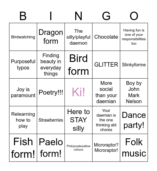 Ki!! Bingo Card