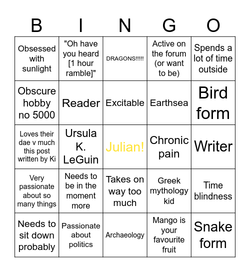 Julian bingo Card