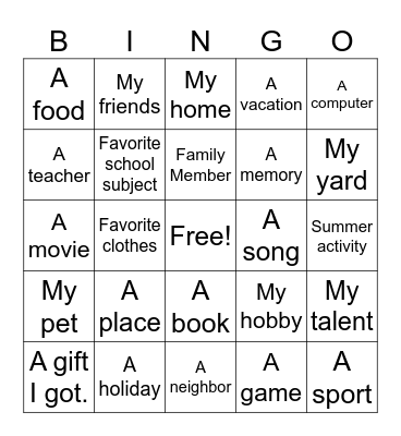 THINGS I AM GRATEFUL FOR Bingo Card