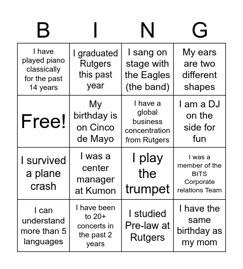 BITS Alumni Fireside Chat Bingo Card