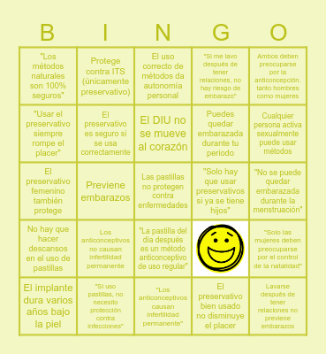 Bingo de Salud Sexual Bingo Card