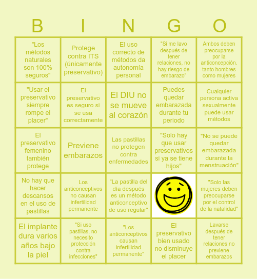 Bingo de Salud Sexual Bingo Card