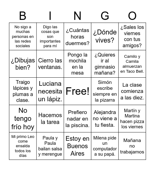 VERBOS Bingo Card