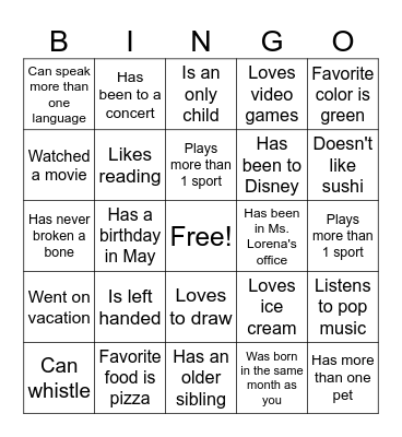 Find someone who Bingo Card