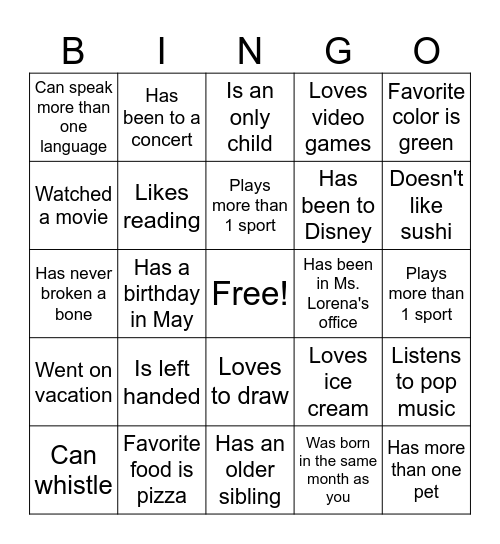 Find someone who Bingo Card