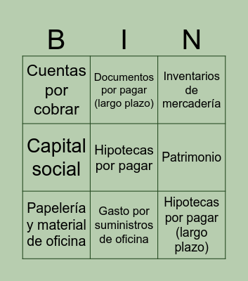 BINGO CONTABILIDAD Bingo Card