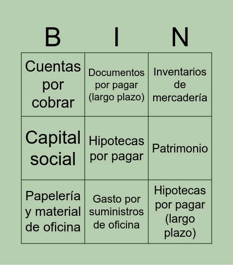 BINGO CONTABILIDAD Bingo Card