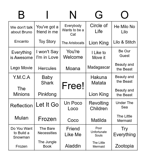 Musical Bingo LunchBox Rally Fundraiser Bingo Card