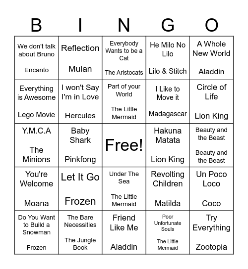 Musical Bingo LunchBox Rally Fundraiser Bingo Card