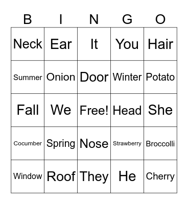 Vocabulary Review Bingo Card