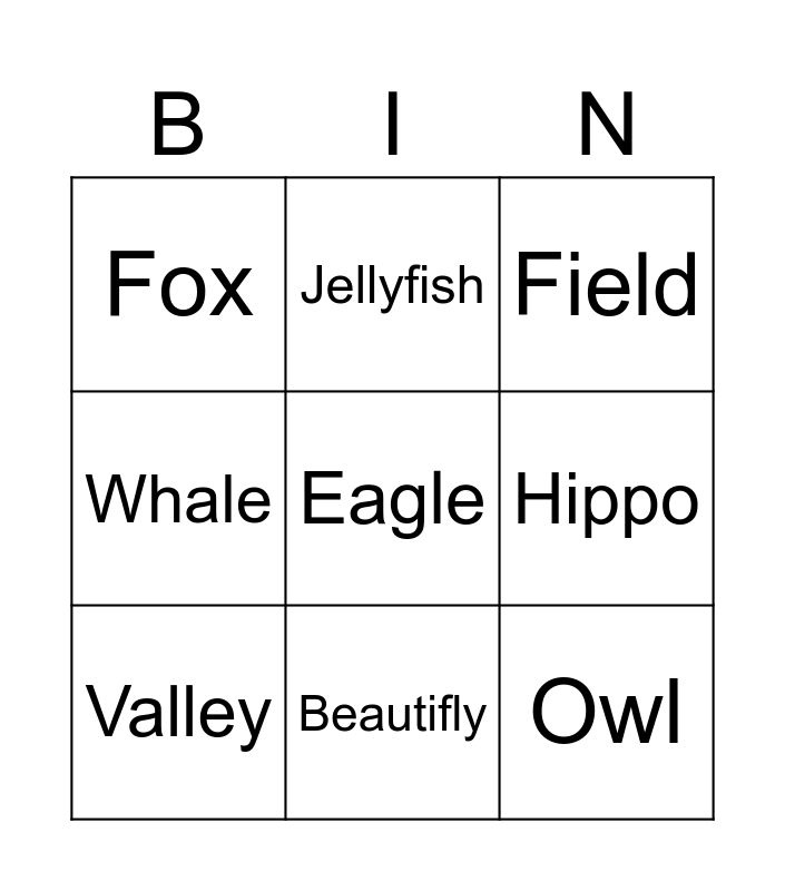 Vocabulary unit 7 Bingo Card