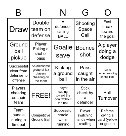 Lacrosse Bingo Card
