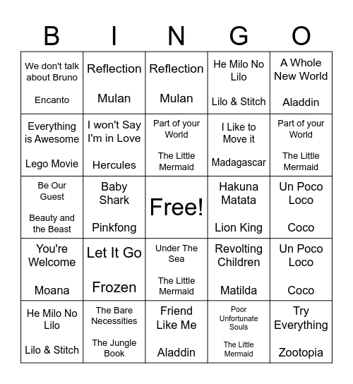 Musical Bingo LunchBox Rally Fundraiser Bingo Card