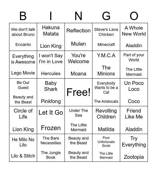 Musical Bingo LunchBox Rally Fundraiser Bingo Card