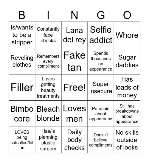 Ex-Femcel Bingo Card