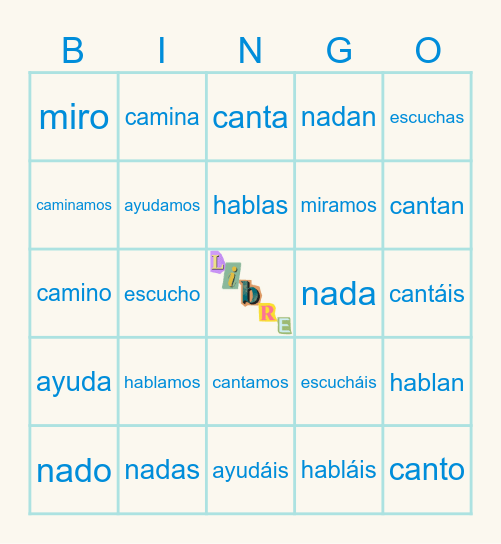 Conjugando verbos -ar Bingo Card