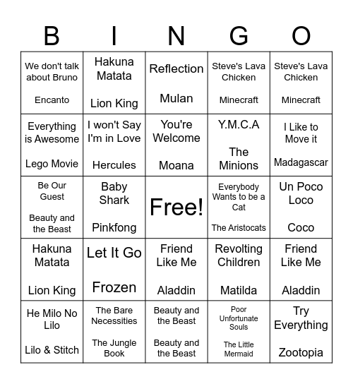 Musical Bingo LunchBox Rally Fundraiser Bingo Card