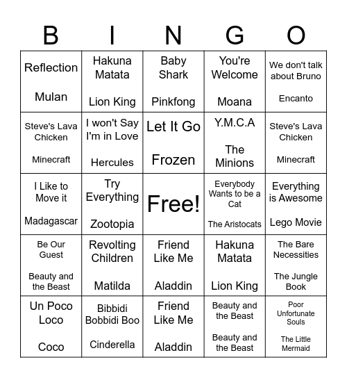Musical Bingo LunchBox Rally Fundraiser Bingo Card