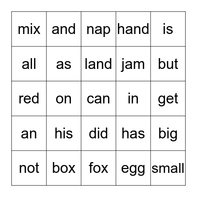 Short vowel sounds Bingo Card