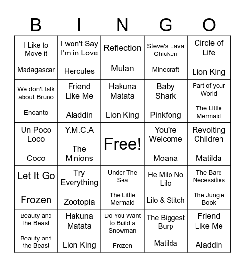 Musical Bingo LunchBox Rally Fundraiser Bingo Card