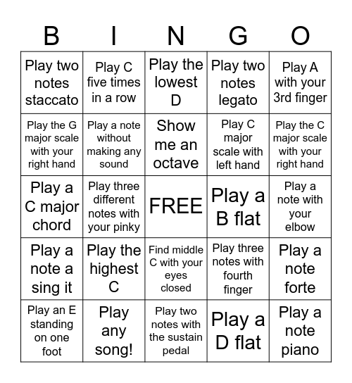 PIANO Bingo Card