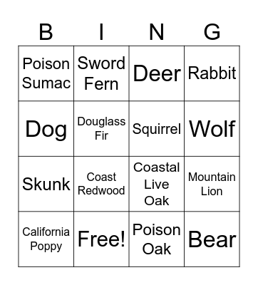 Plant & Animal ID Bingo Card