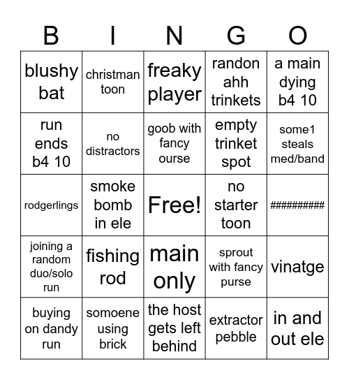 dandy world Bingo Card