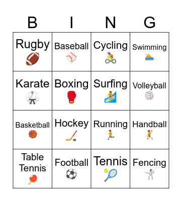 Sports Bingo Card