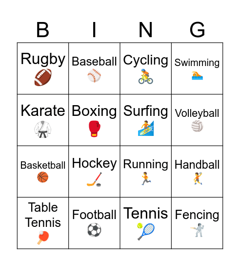 Sports Bingo Card