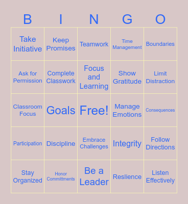 DISCIPLINE AND ACCOUNTABILITY Bingo Card